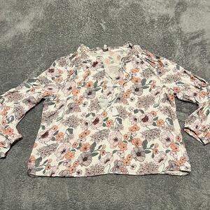 Lucky Brand Shirt Women XL Lana Floral Print Tassel Blouse
